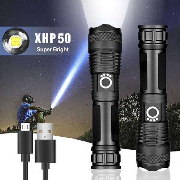 Zoom LED Flashlight USB Torch Light – With Rechargeable Battery